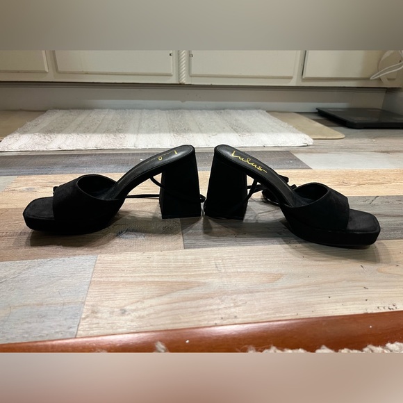 Lulus Fiyaa Black Suede Lace-Up Chunky High Heel Sandals - Picture 10 of 12